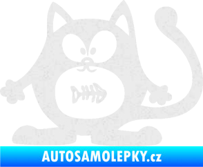 Samolepka Kočka 042 levá s rybou v bříšku Ultra Metalic bílá