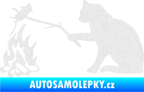 Samolepka Kočka s myší levá Ultra Metalic bílá