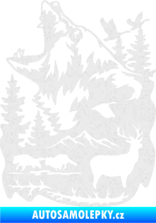 Samolepka Krajina hory 039 levá medvěd a lesní zvěř Ultra Metalic bílá