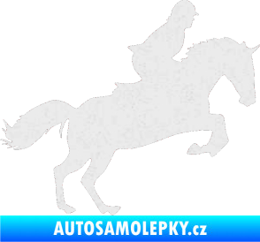 Samolepka Kůň 014 pravá skok s jezdcem Ultra Metalic bílá