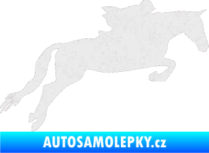 Samolepka Kůň 015 pravá skok s jezdcem Ultra Metalic bílá