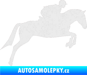Samolepka Kůň 020 pravá skok s jezdcem Ultra Metalic bílá