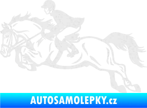 Samolepka Kůň 059  levá jezdec na koni parkur Ultra Metalic bílá