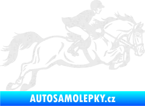 Samolepka Kůň 059  pravá jezdec na koni parkur Ultra Metalic bílá