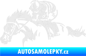 Samolepka Kůň 075 levá závod s jezdcem, dostihy Ultra Metalic bílá