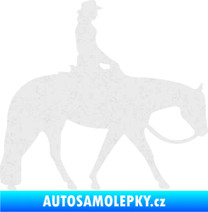 Samolepka Kůň 082 pravá kovbojka na koni Ultra Metalic bílá
