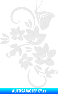 Samolepka Květina dekor 005 levá s motýlkem Ultra Metalic bílá