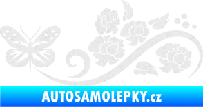 Samolepka Květina dekor 015 levá s motýlem Ultra Metalic bílá