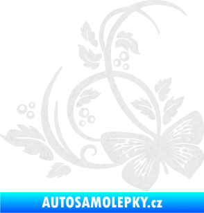 Samolepka Květina dekor 046 levá motýl Ultra Metalic bílá