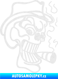 Samolepka Lebka 020 pravá crazy s cigaretou Ultra Metalic bílá