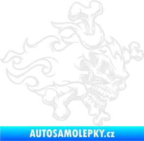 Samolepka Lebka 022 pravá kosti v plamenech Ultra Metalic bílá