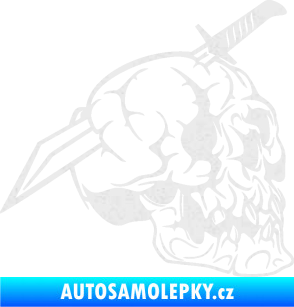 Samolepka Lebka 031 pravá probodnutá nožem Ultra Metalic bílá