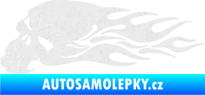 Samolepka Lebka 050 levá v plamenech Ultra Metalic bílá