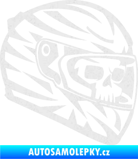 Samolepka Lebka s motohelmou 001 pravá Ultra Metalic bílá