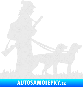 Samolepka Lov 001 pravá žena a dva psi  Ultra Metalic bílá