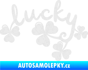 Samolepka Lucky nápis štěstí se čtyřlístky Ultra Metalic bílá