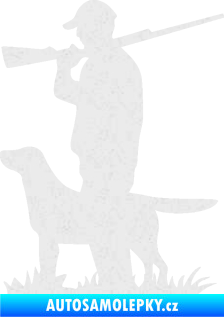 Samolepka Myslivec 005 levá se psem na lovu Ultra Metalic bílá