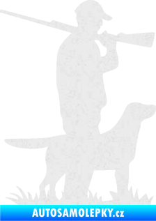 Samolepka Myslivec 005 pravá se psem na lovu Ultra Metalic bílá