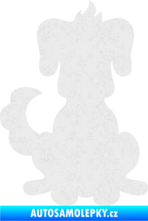 Samolepka Pes 113 levá kreslená silueta Ultra Metalic bílá