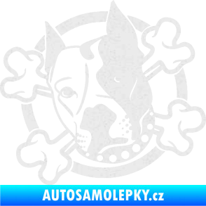 Samolepka Pes 115 levá pitbull se zkříženými kostmi Ultra Metalic bílá