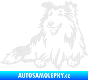 Samolepka Pes 162 levá sheltie Ultra Metalic bílá