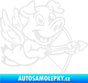 Samolepka Prase 005 pravá s křídly a lukem Ultra Metalic bílá