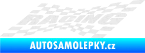Samolepka Racing nápis v šachovnici Ultra Metalic bílá