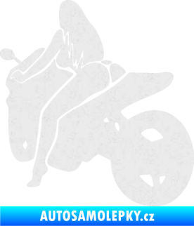 Samolepka Sexy žena na motorce levá Ultra Metalic bílá
