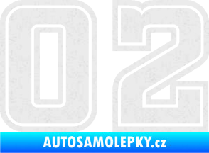 Samolepka Startovní číslo 02 typ 5 Ultra Metalic bílá