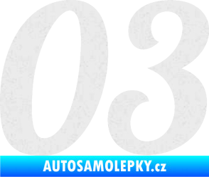 Samolepka Startovní číslo 03 typ 3 Ultra Metalic bílá