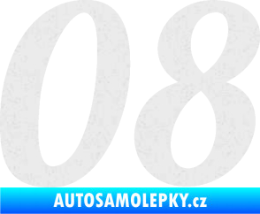 Samolepka Startovní číslo 08 typ 3 Ultra Metalic bílá