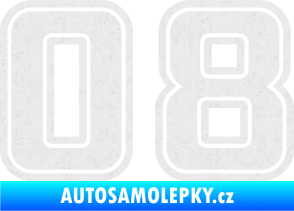 Samolepka Startovní číslo 08 typ 5 Ultra Metalic bílá