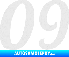 Samolepka Startovní číslo 09 typ 3  Ultra Metalic bílá