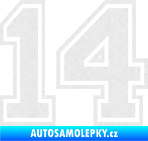 Samolepka Startovní číslo 14 typ 4 Ultra Metalic bílá
