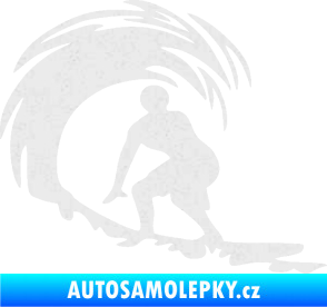 Samolepka Surfař 005 levá velké vlny Ultra Metalic bílá