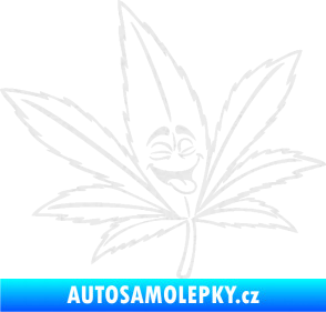 Samolepka Travka 003 pravá lístek marihuany s obličejem Ultra Metalic bílá