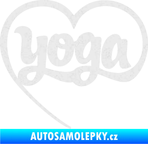 Samolepka Yoga nápis v srdíčku Ultra Metalic bílá