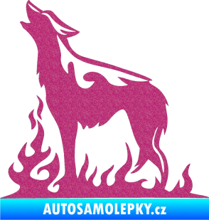 Samolepka Animal flames 066 levá vyjící vlk Ultra Metalic růžová
