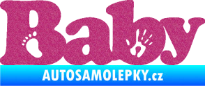 Samolepka Baby nápis otisk ručky a nožky Ultra Metalic růžová