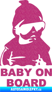 Samolepka Baby on board 002 pravá s textem miminko s brýlemi Ultra Metalic růžová