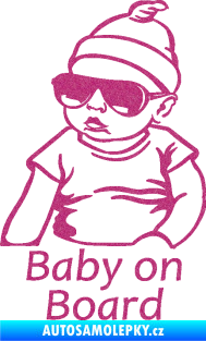 Samolepka Baby on board 003 levá s textem miminko s brýlemi Ultra Metalic růžová