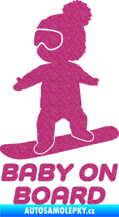 Samolepka Baby on board 009 levá snowboard Ultra Metalic růžová