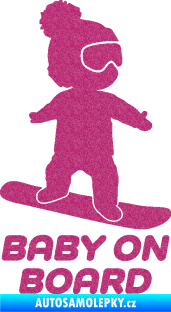 Samolepka Baby on board 009 pravá snowboard Ultra Metalic růžová