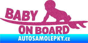 Samolepka Baby on board 010 levá surfing Ultra Metalic růžová