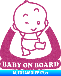 Samolepka Baby on board 011 pravá s nápisem Ultra Metalic růžová