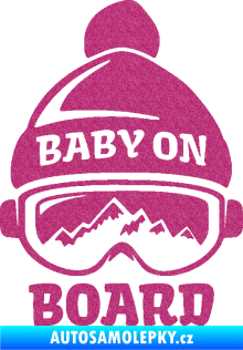 Samolepka Baby on board 012 levá na horách Ultra Metalic růžová