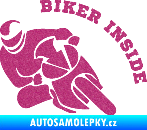 Samolepka Biker inside 002 levá motorkář Ultra Metalic růžová