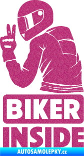 Samolepka Biker inside 003 levá motorkář Ultra Metalic růžová