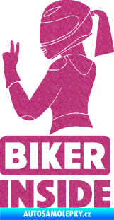 Samolepka Biker inside 004 levá motorkářka Ultra Metalic růžová