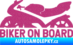 Samolepka Biker on board levá motorka Ultra Metalic růžová